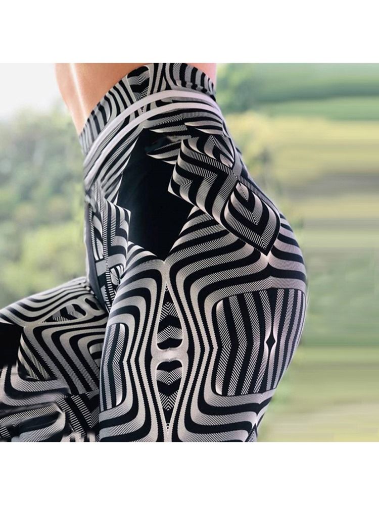 Kvinnor Färgblock Print Hög Midja Yoga Leggings Hög Midja Tiktok Leggings