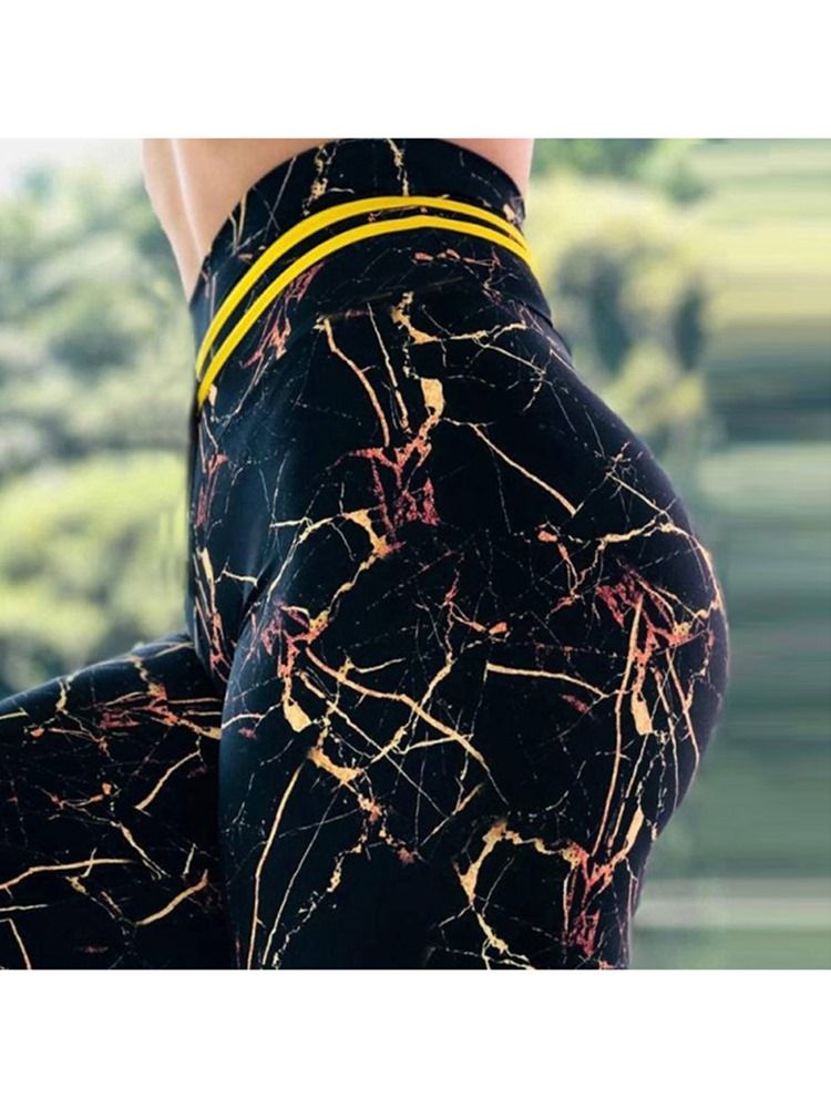 Kvinnor Färgblock Print Hög Midja Yoga Leggings Hög Midja Tiktok Leggings