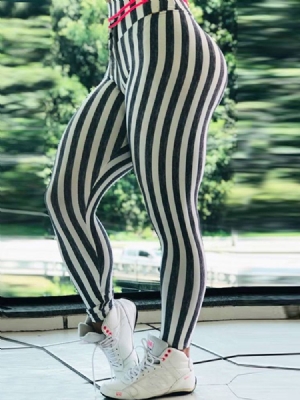 Kvinnor Randigt Tryck Hög Midja Push Up Yoga Leggings Hög Midja Tiktok Leggings