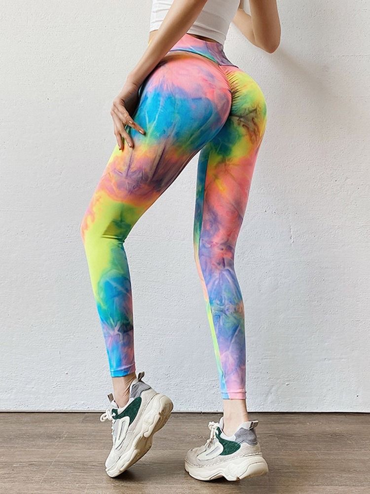 Kvinnors Lapptäcke Färgblock Anti-svett Ankel Längd Yogabyxor Hög Midja Tiktok Leggings