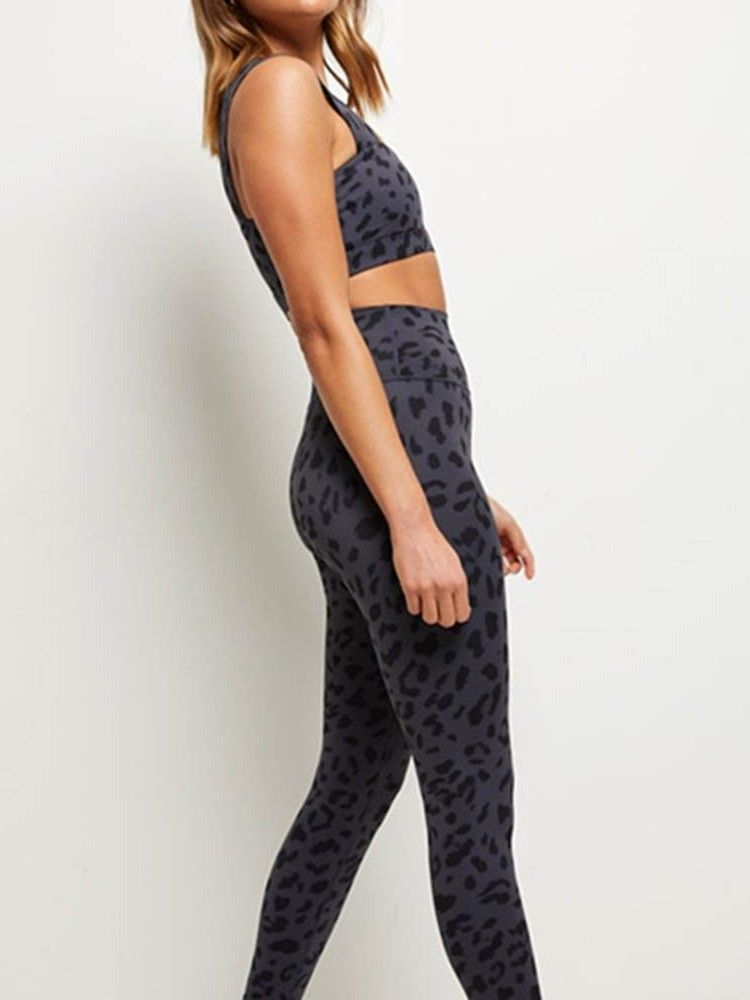 Kvinnors Leopard Bomullsblandningar Snabbtorkande Sommar Tennisbyxor Yogabyxor Hög Midja Tiktok Leggings