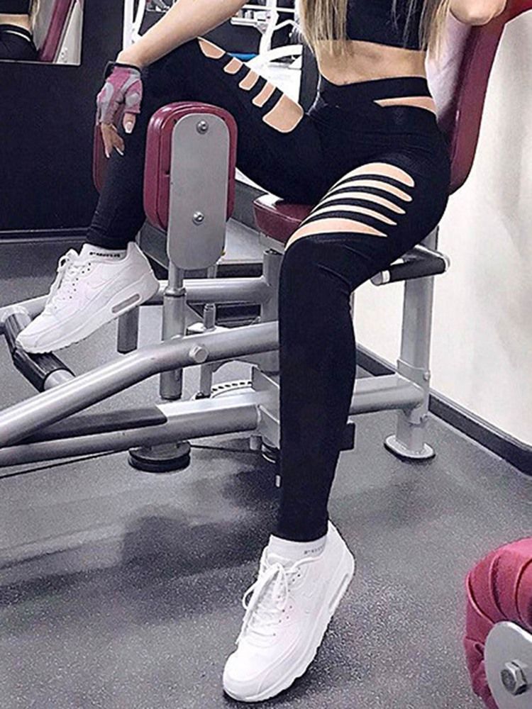 Kvinnors Solida Ihåliga Gymnastik Leggings För Gym