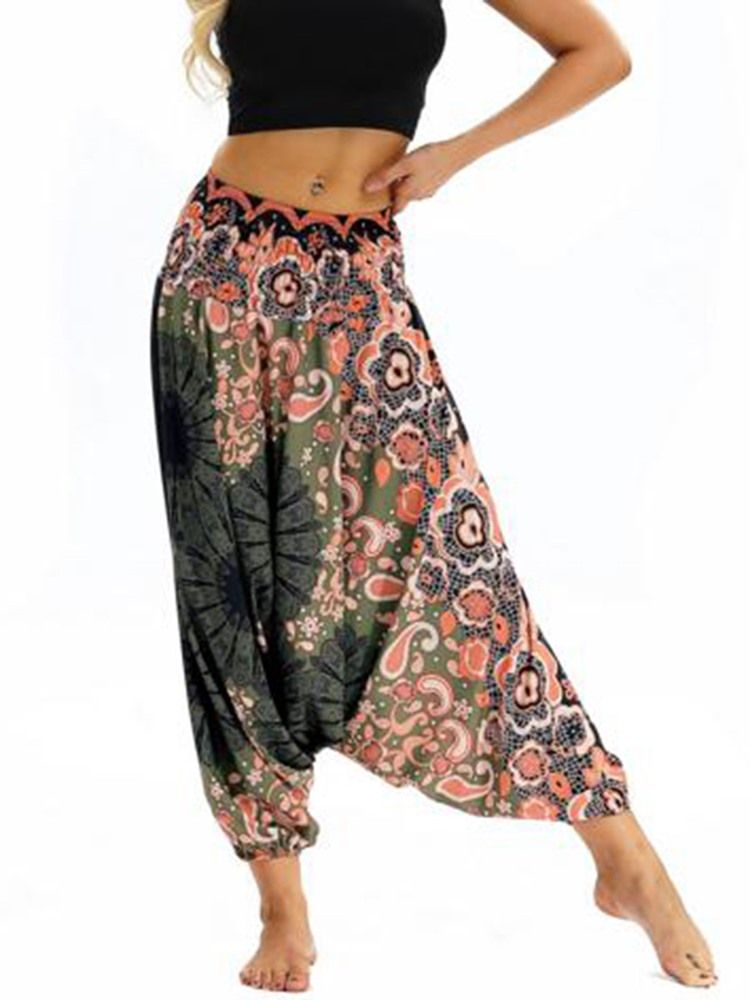 Kvinnors Tryck Loose Elastic Waist Dance Yoga Harem Pants