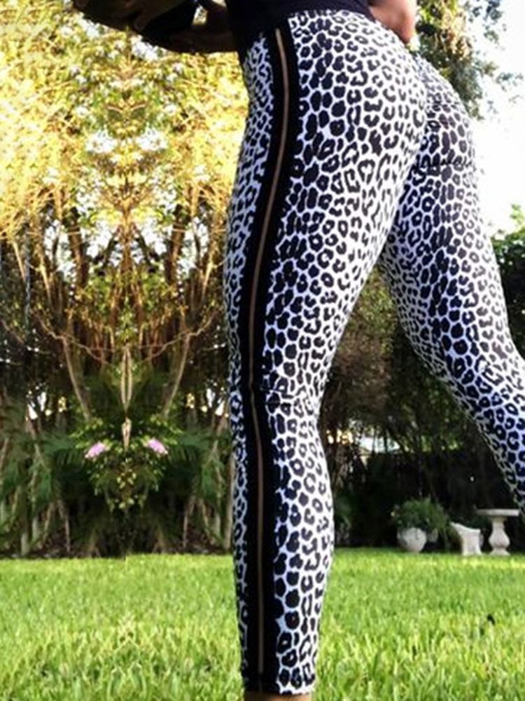 Leopardmönster Andningsbara Kvinnors Yogabyxor Tiktok Leggings Med Hög Midja