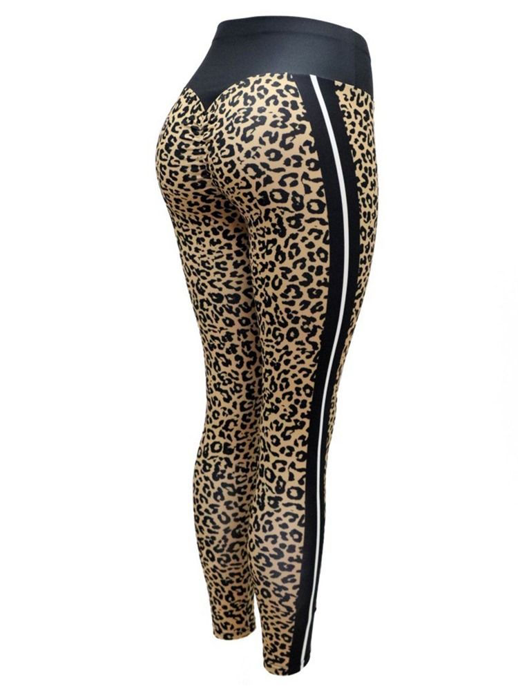 Leopardmönster Andningsbara Kvinnors Yogabyxor Tiktok Leggings Med Hög Midja