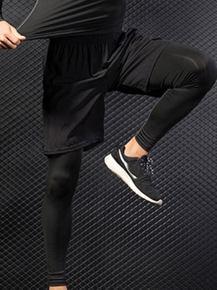 Män Solid Patchwork Running Fake Two Pieces Sports Pants