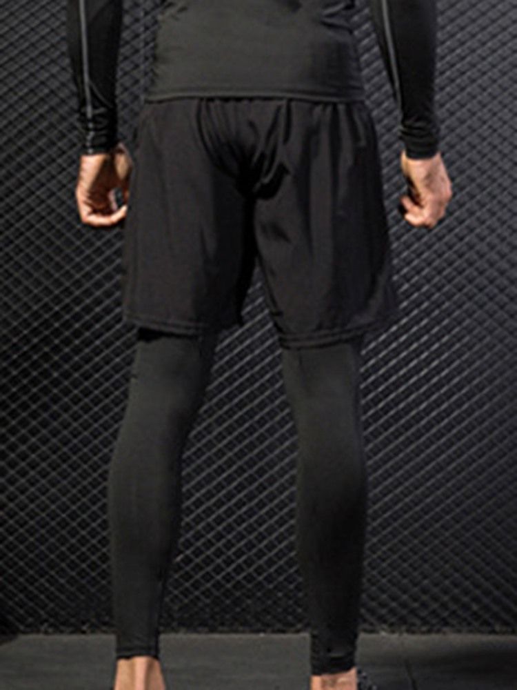 Män Solid Patchwork Running Fake Two Pieces Sports Pants