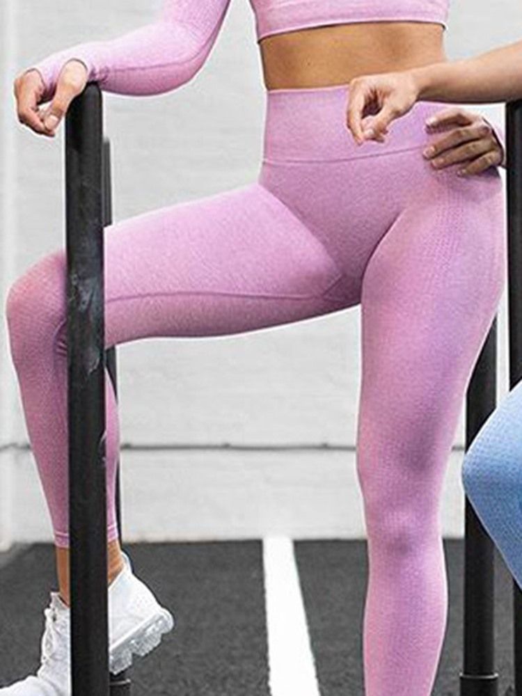 Polyester Solid Sömlös Led Andas Kvinnlig Fotlängd Yogabyxor Hög Midja Tiktok Leggings