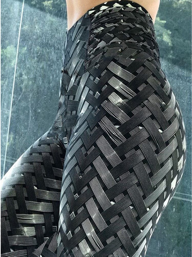 Solid Weave-tryck Yogabyxor För Kvinnor Hög Midja Tiktok Leggings