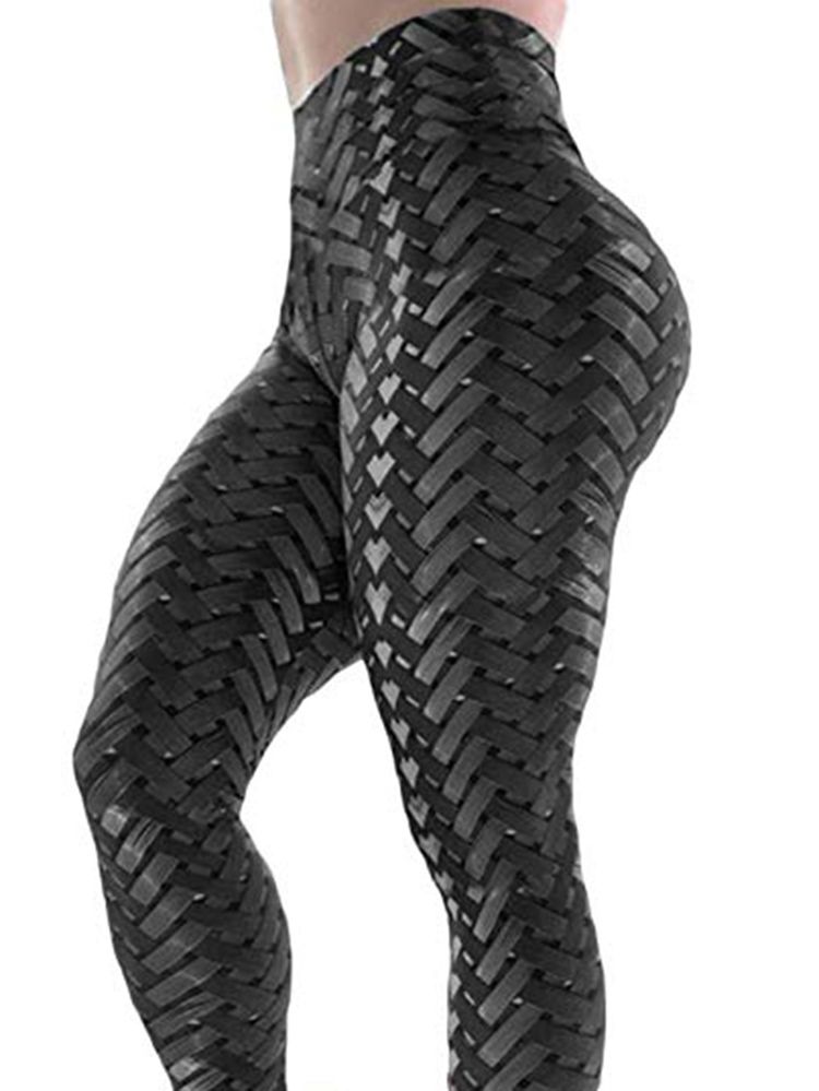 Solid Weave-tryck Yogabyxor För Kvinnor Hög Midja Tiktok Leggings