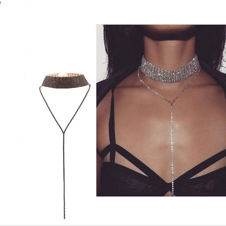 Mousserande Full Rhinestone Choker Halsband