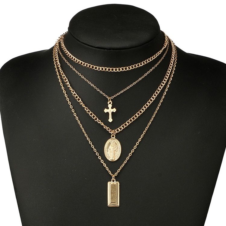 Multilayer Golden Cross Charm Layered Necklace For Women