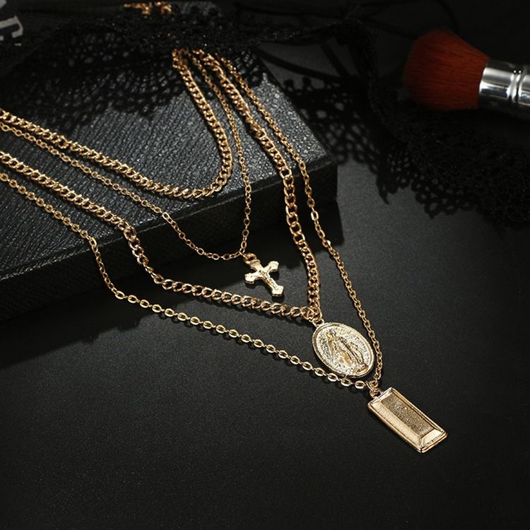 Multilayer Golden Cross Charm Layered Necklace For Women