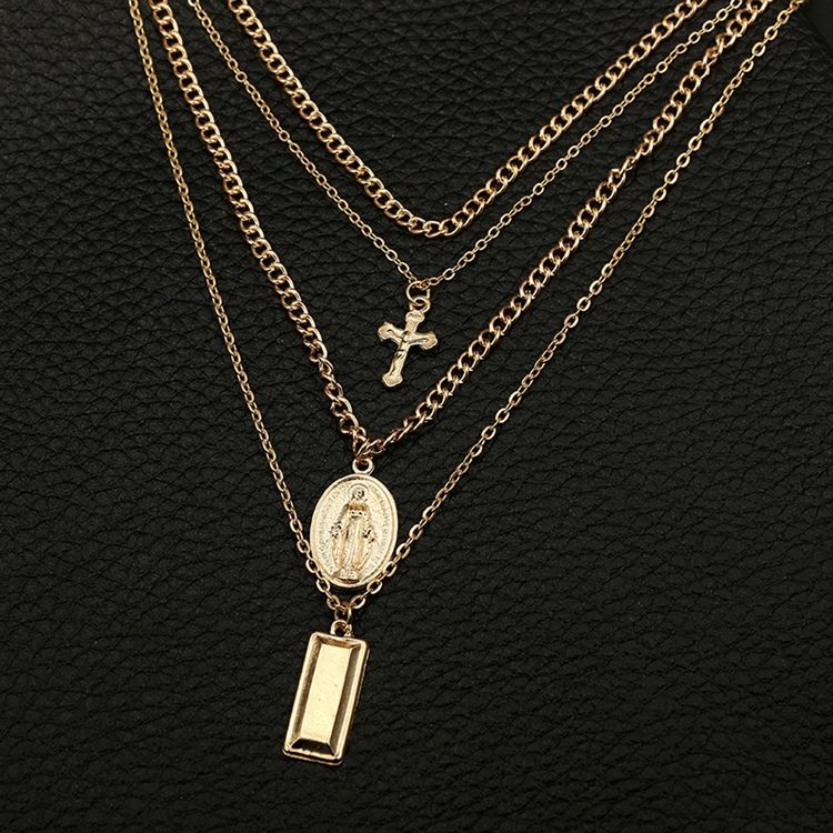 Multilayer Golden Cross Charm Layered Necklace For Women