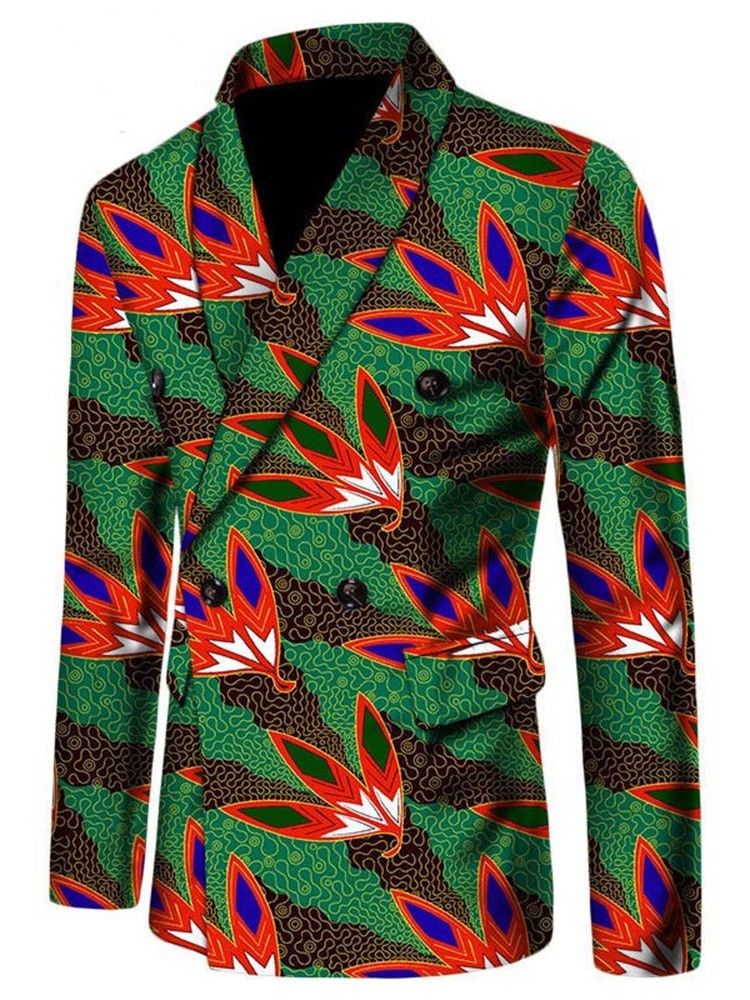 Afrikansk Etnisk Stil Dubbelbreddad Herr Slim Slim Blazer