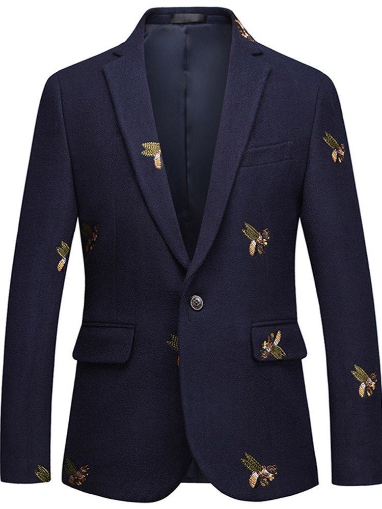 Animal Embroidery One Button Lapel Mens Casual Ball Blazer