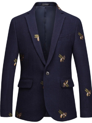 Animal Embroidery One Button Lapel Mens Casual Ball Blazer