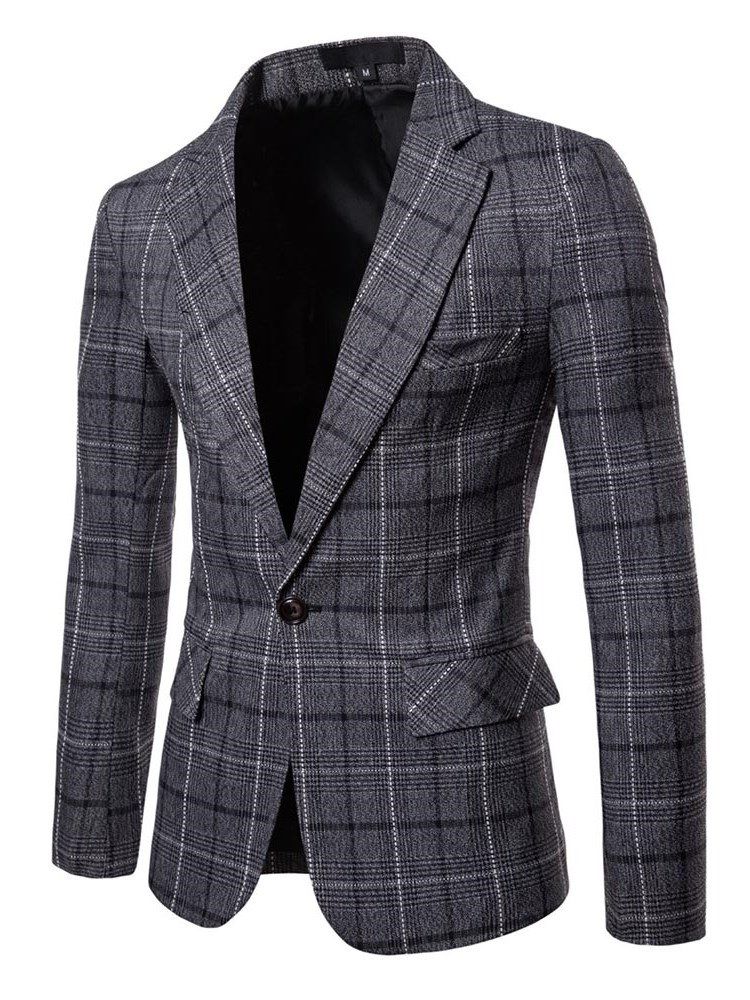 Ericdres Plaid One Button Straight Mens Casual Blazer