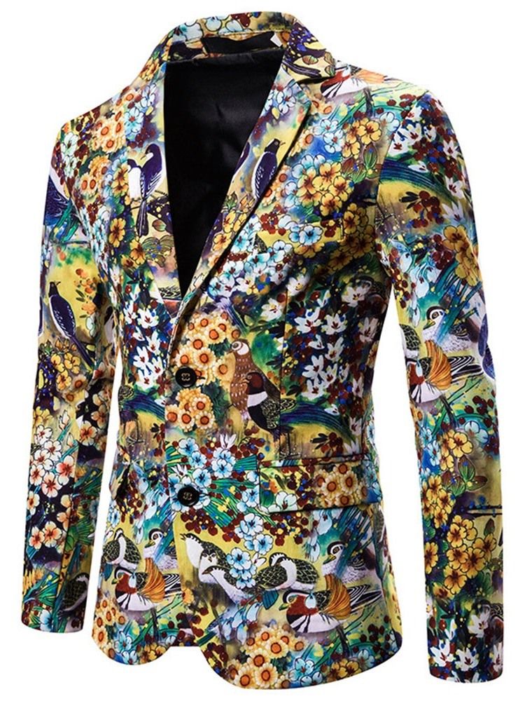 Fashion Notched Lapel Floral Men's Leisure Blazers