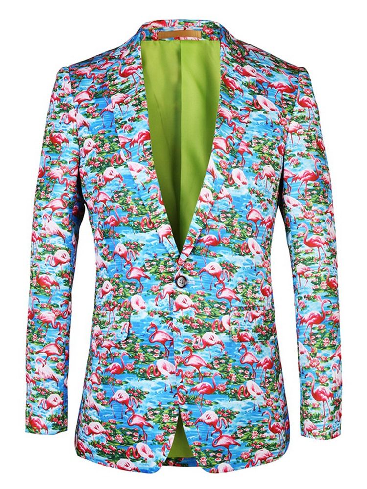 Flamingo Printed Color Block Slim Mens Blazer