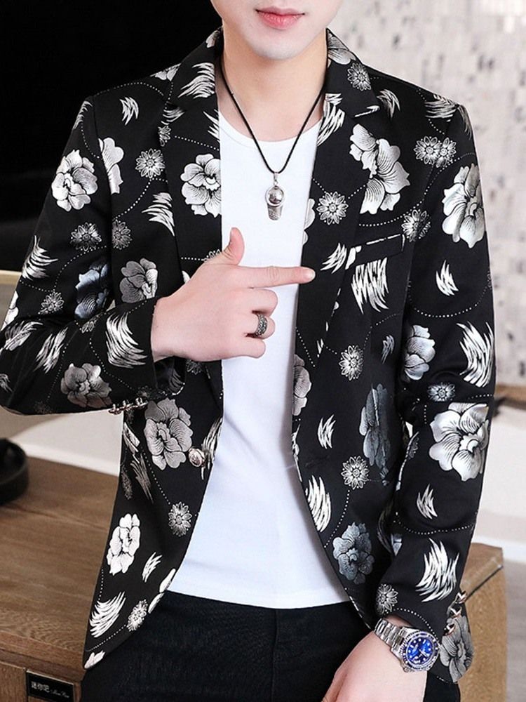 Floral Notched Lapel Print Herr Fritids Blazer