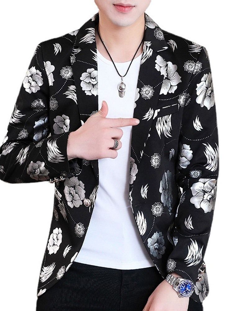 Floral Notched Lapel Print Herr Fritids Blazer