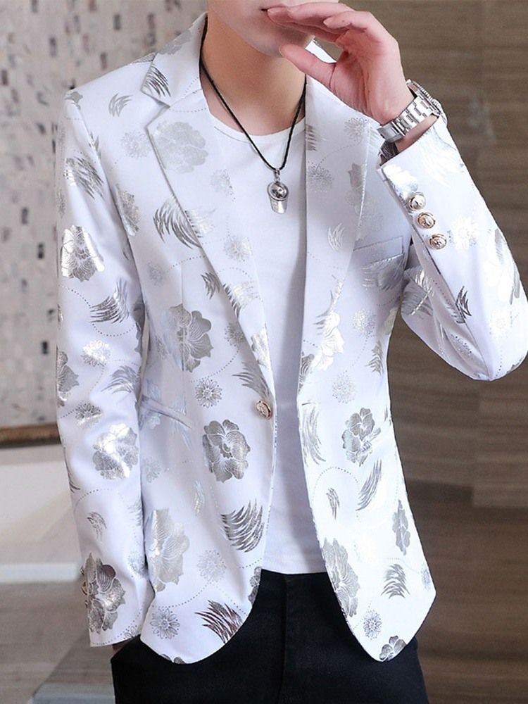 Floral Notched Lapel Print Herr Fritids Blazer