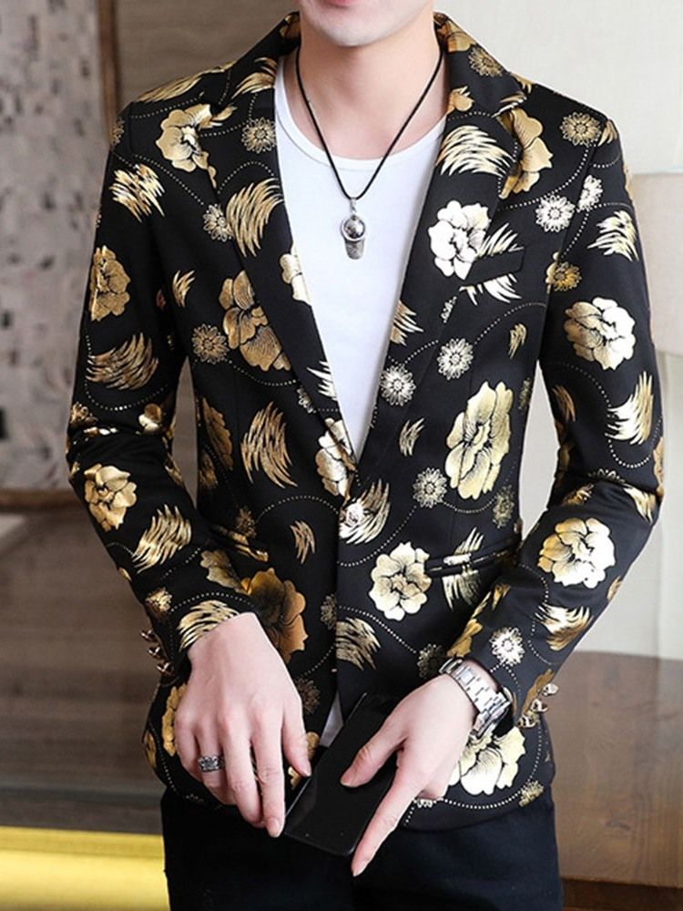 Floral Notched Lapel Print Herr Fritids Blazer