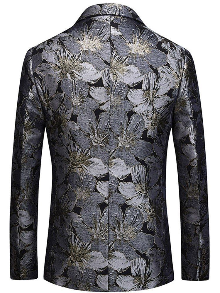 Floral Print Revers Straight One Button Mens Casual Blazer