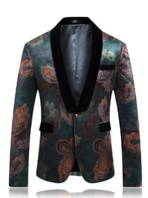 Floral Printed One Button Mens Casual Retro Revers Blazer