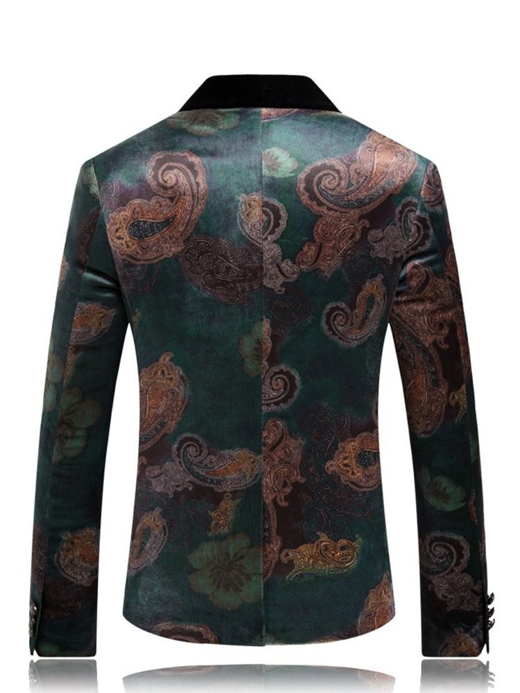 Floral Printed One Button Mens Casual Retro Revers Blazer