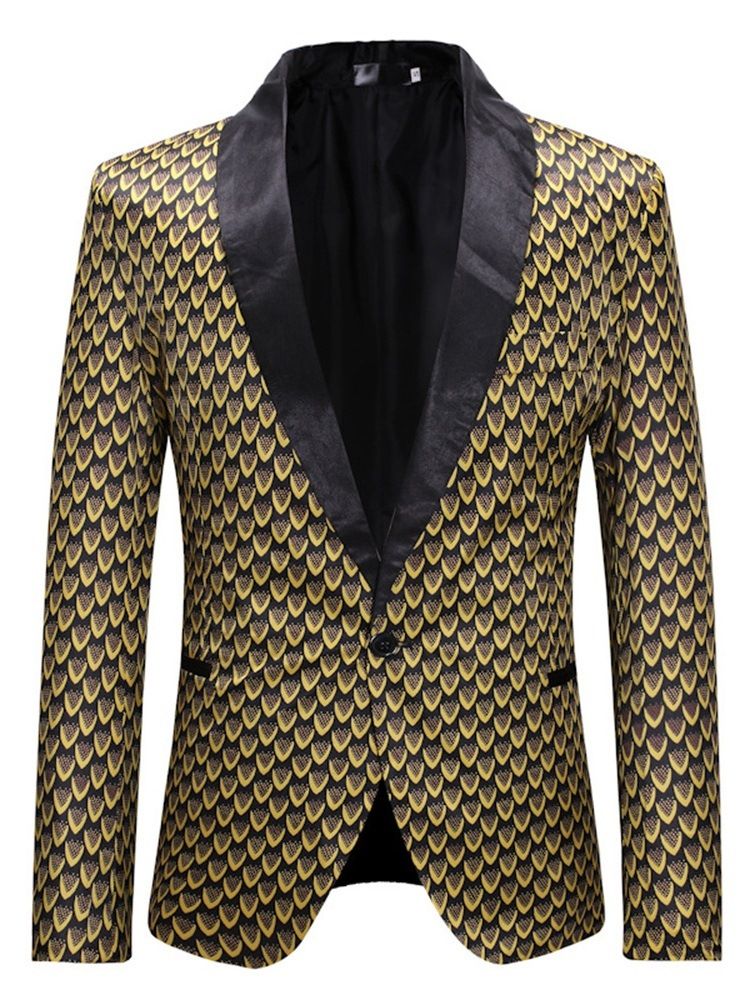 Golden Geometric Print Slim One Button Mens Blazer