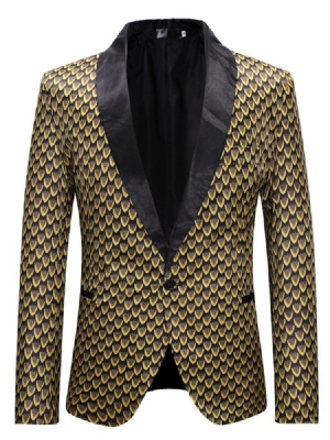 Golden Geometric Print Slim One Button Mens Blazer