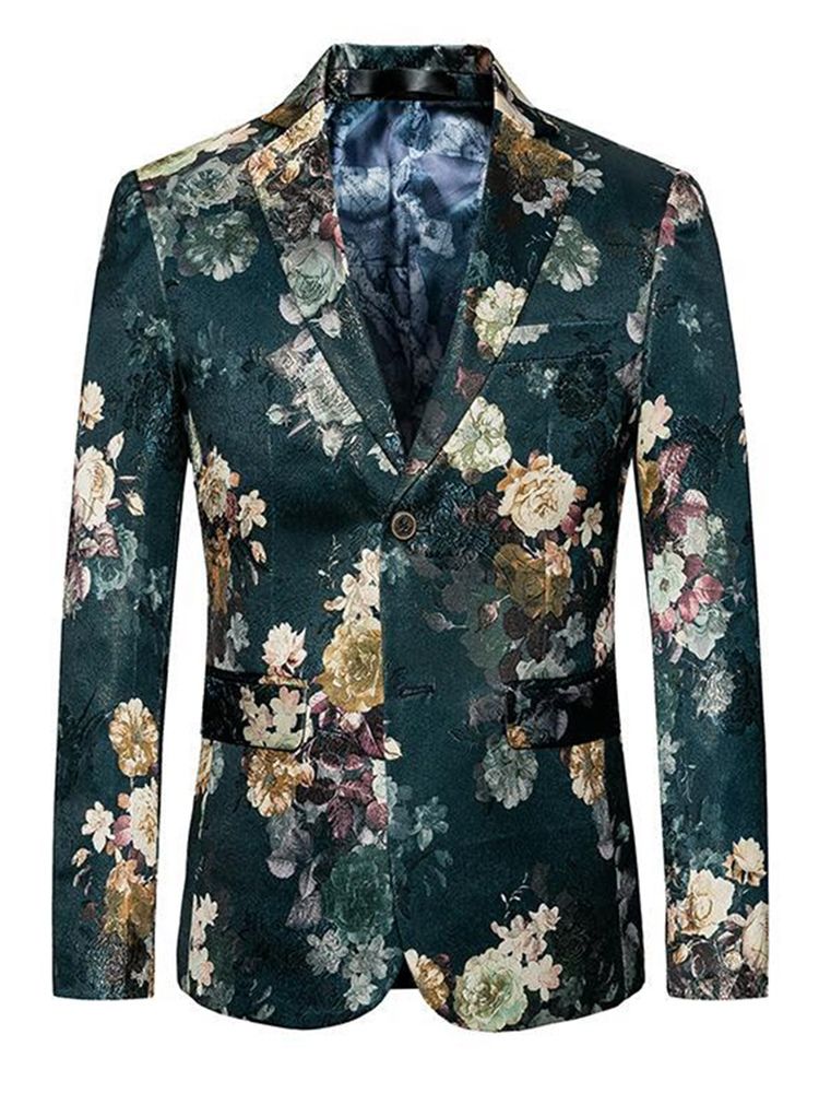 Grön Blommönster I Plusstorlek Slim Fit Blazer För Män