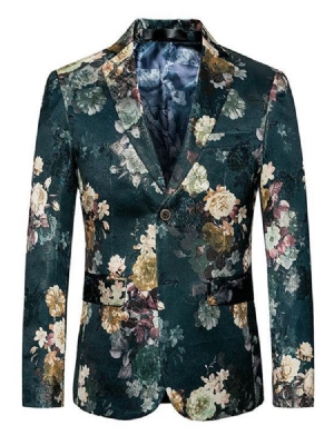 Grön Blommönster I Plusstorlek Slim Fit Blazer För Män