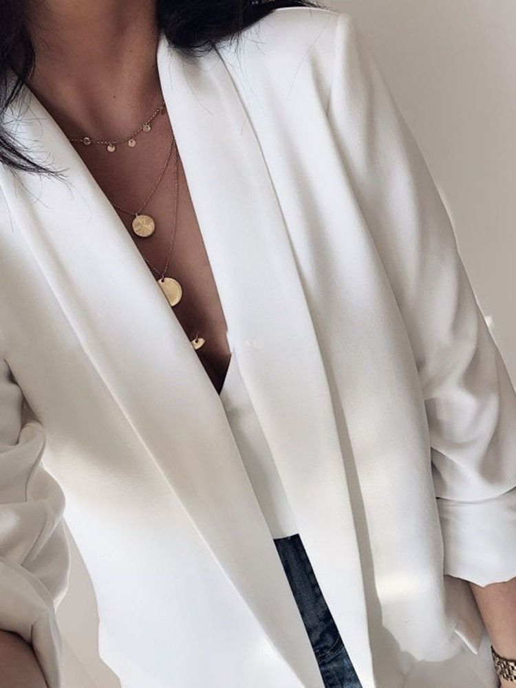 Kvinnors Trekvartars Ärm Plain Mellanlång Höst Casual Blazer