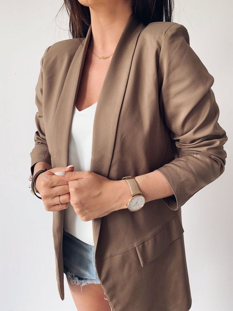 Kvinnors Trekvartars Ärm Plain Mellanlång Höst Casual Blazer