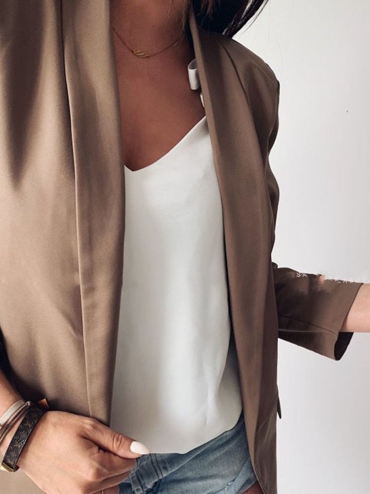 Kvinnors Trekvartars Ärm Plain Mellanlång Höst Casual Blazer