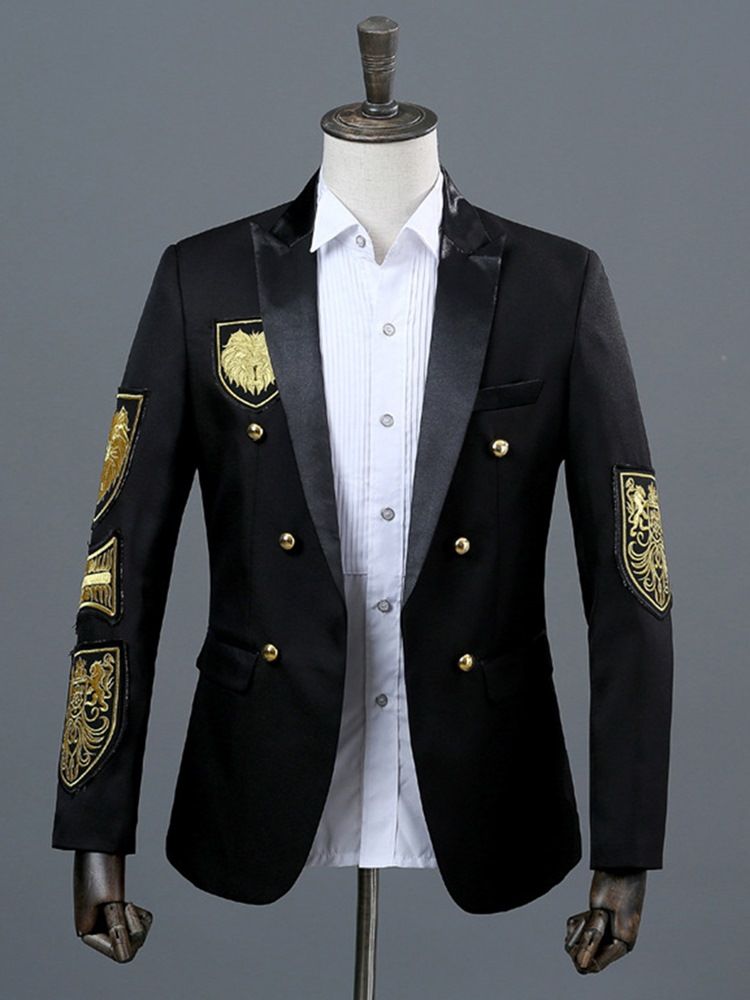 Notched Lapel Color Block Mens Costume Casual Blazer