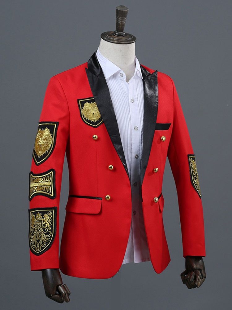 Notched Lapel Color Block Mens Costume Casual Blazer