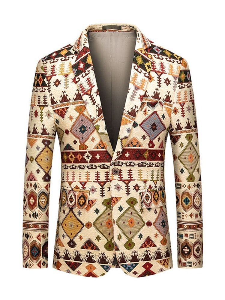 Notched Lapel Print Color Block Herr Fritids Blazers