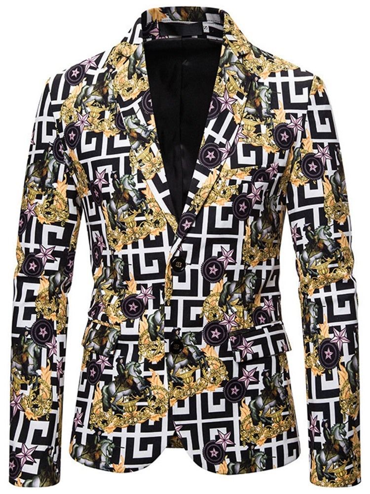 Notched Lapel Print Floral Men's Blazer