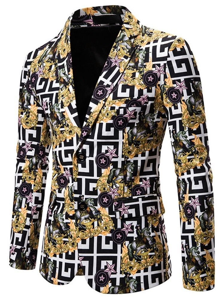 Notched Lapel Print Floral Men's Blazer