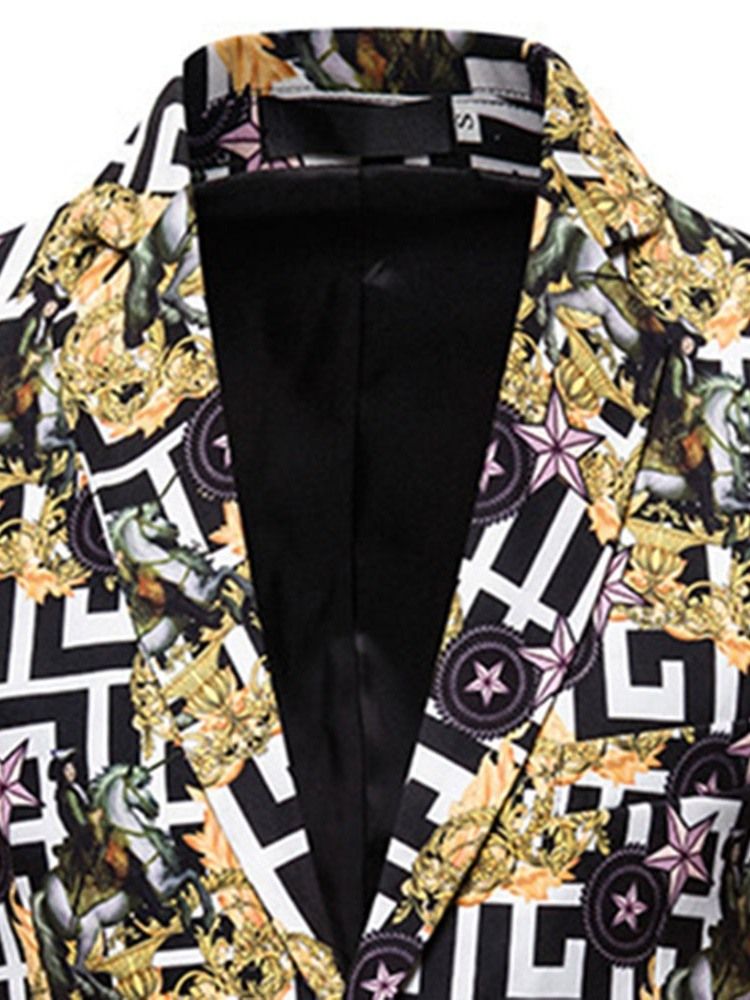 Notched Lapel Print Floral Men's Blazer