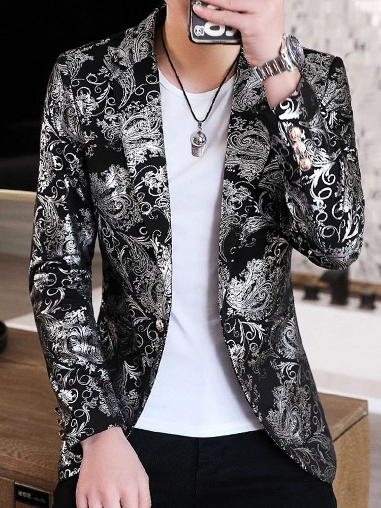 Notched Lapel Print Floral Men's Leisure Blazer