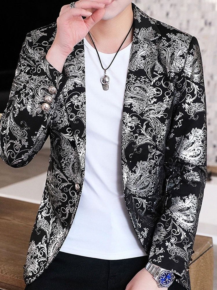 Notched Lapel Print Floral Men's Leisure Blazer