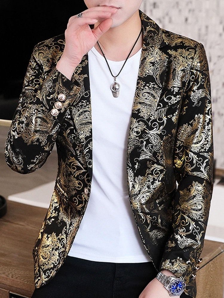 Notched Lapel Print Floral Men's Leisure Blazer