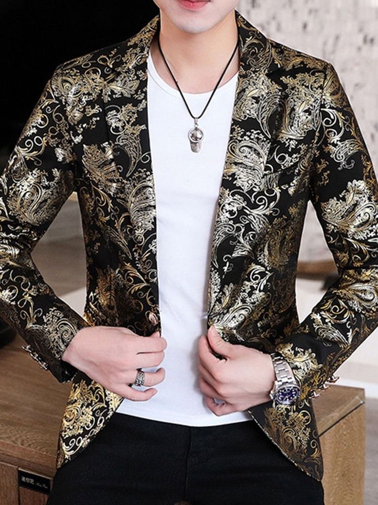 Notched Lapel Print Floral Men's Leisure Blazer