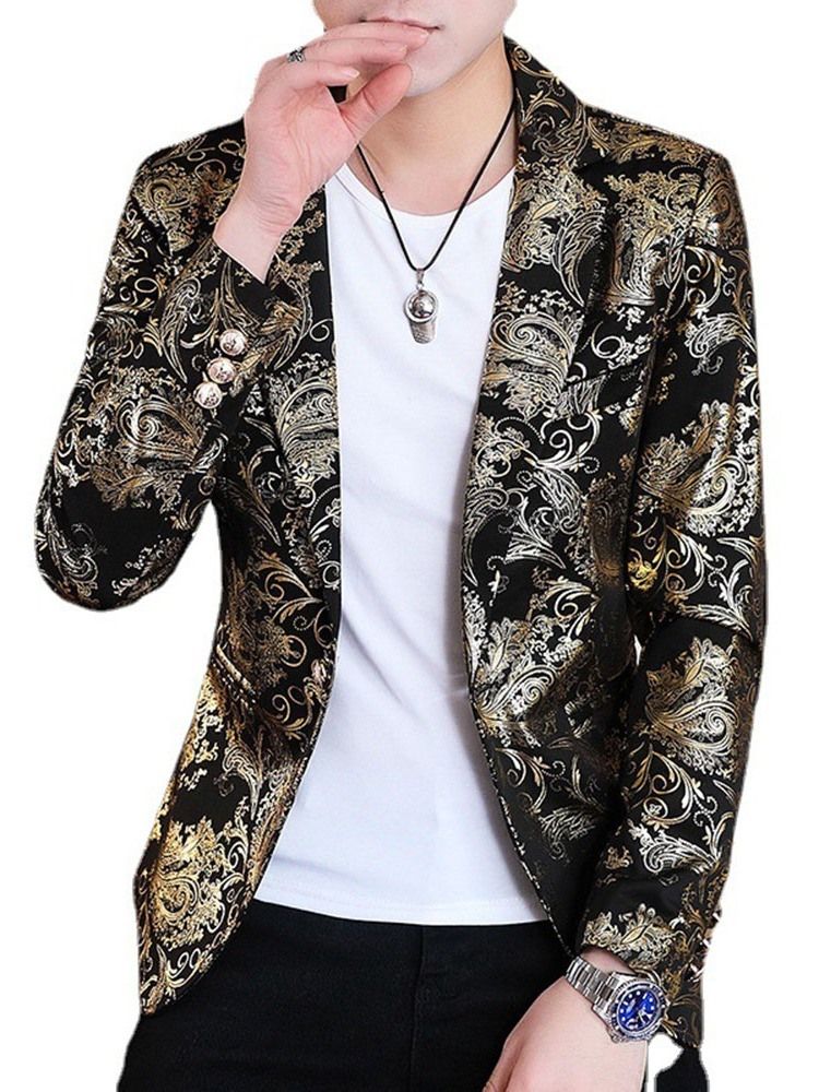 Notched Lapel Print Floral Men's Leisure Blazer