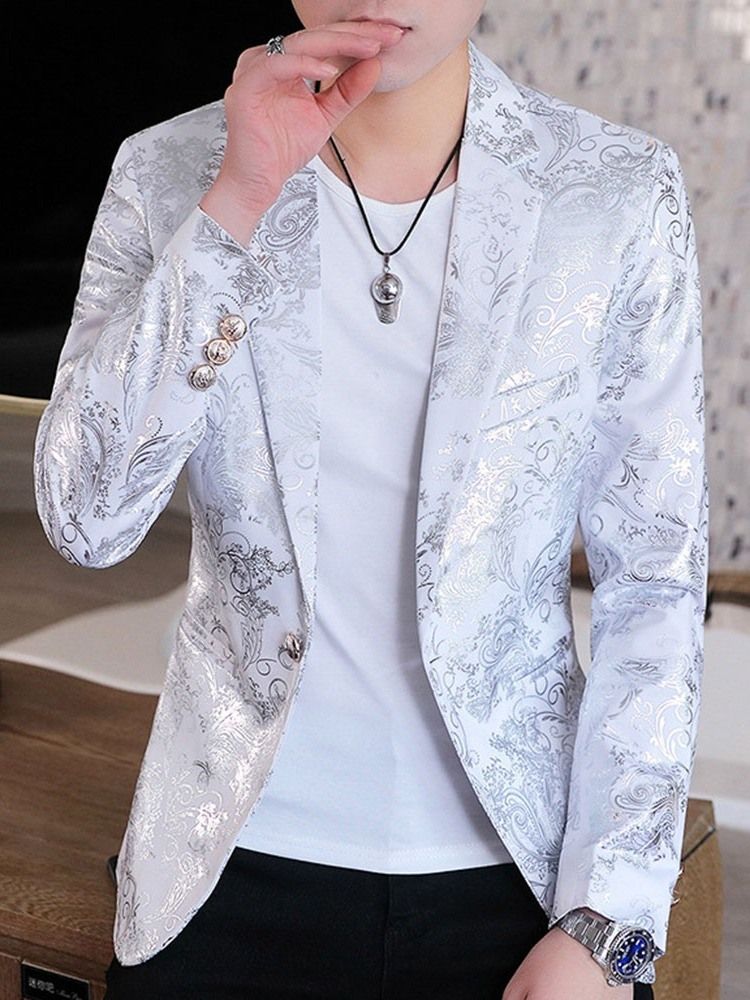 Notched Lapel Print Floral Men's Leisure Blazer